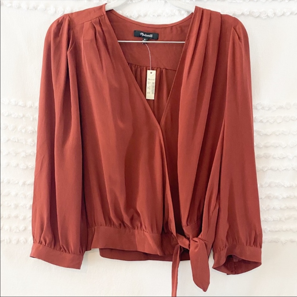 Madewell silk wrap top burnished mahogany xl